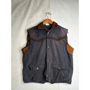 Gold Coast Mens L Canvas Workwear Vest Blue Plaid Lined Western Yoke  RN 98599